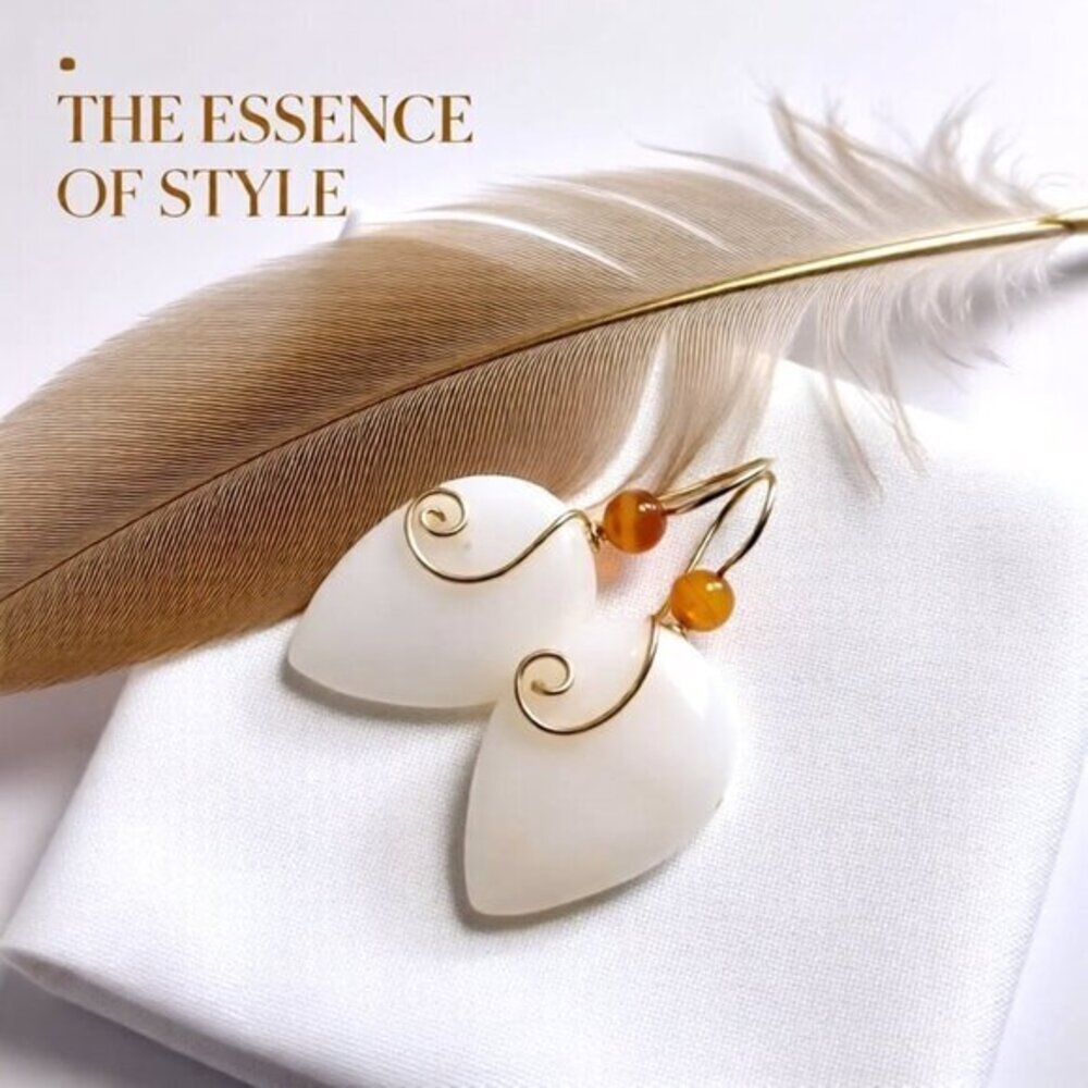 OOAK White & Brown Statement Teardrop Earrings! Femininity Class Grace Elegance